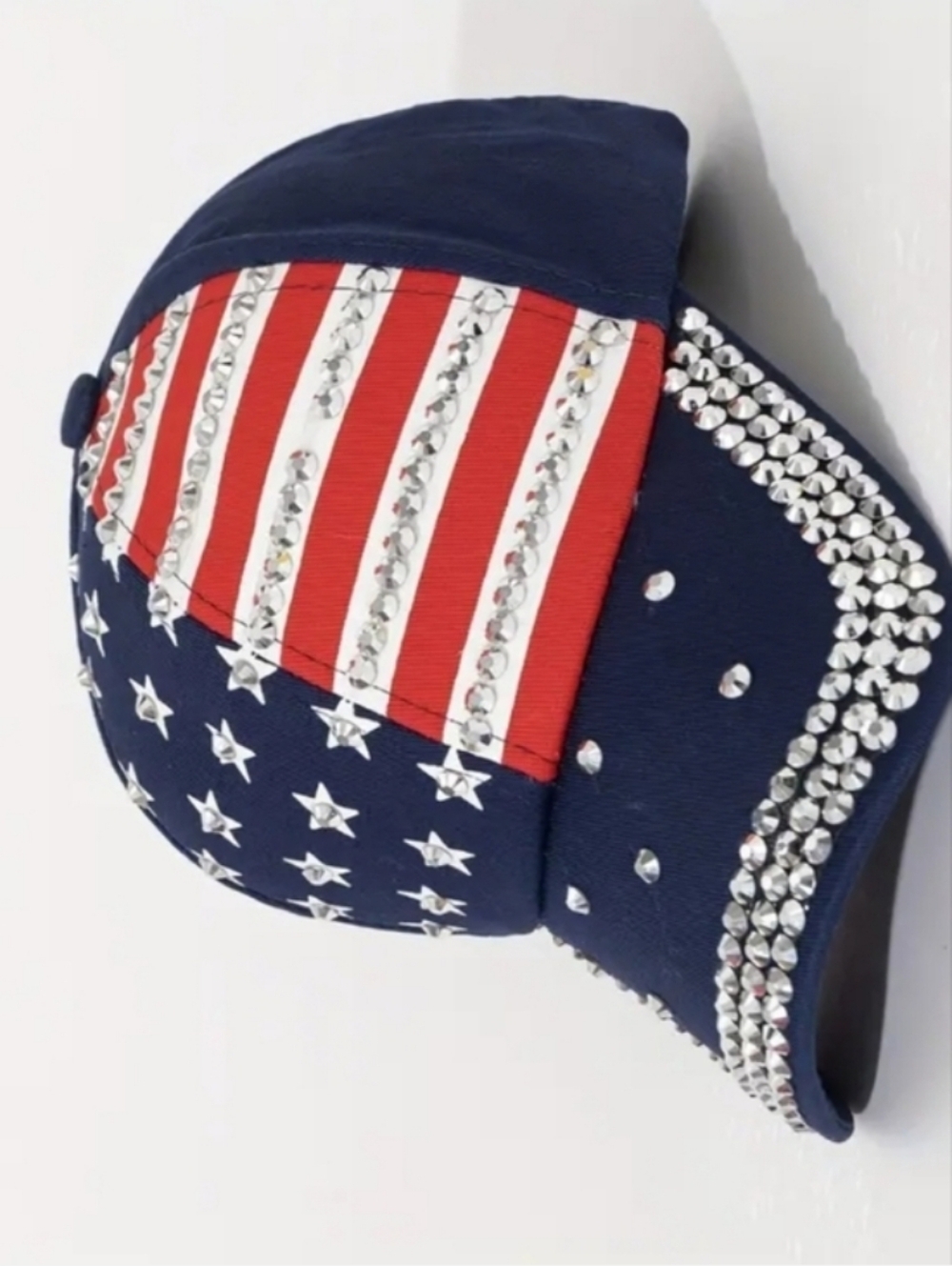 Embellished American Flag Rhinestone Baseball Cap - Navy & Red - Picture 8 of 8